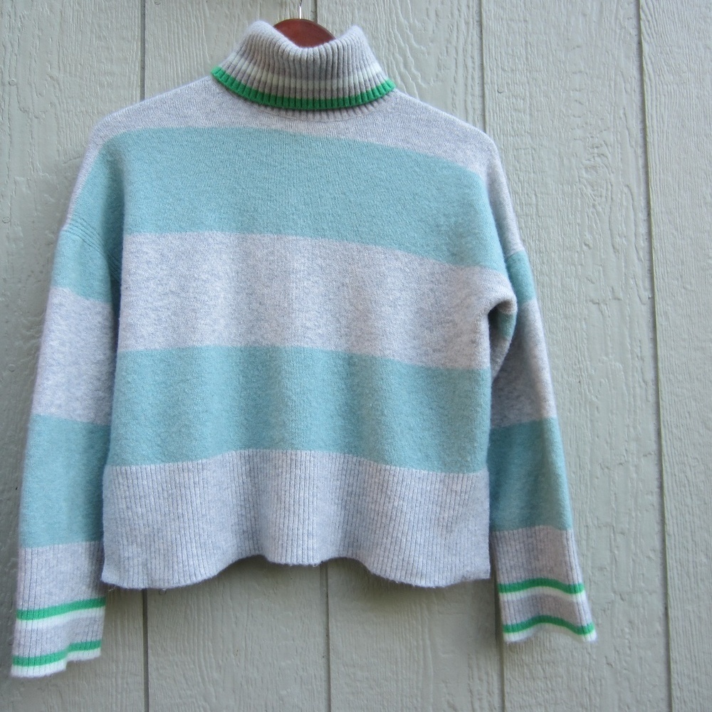 J .Crew Sweater Women's S Striped Turtleneck Supersoft Wool Yarn Mint Green Ski
